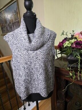 Bebe Womens Grey Marled Knit Split Back Turtleneck Sleeveless Sweater Large